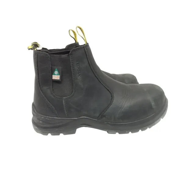 Terra Mens Black Steel Toe Slip-On Work Boots Size 9.5W