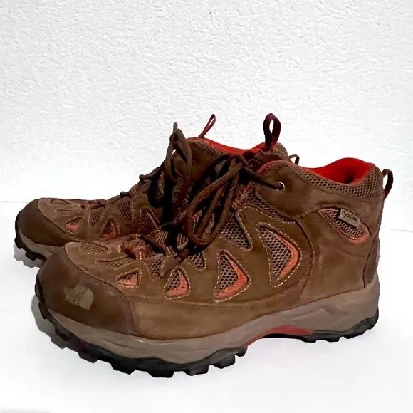 The North Face Brown &amp; Rust Leather HydroSeal Waterproof Ankle High Hiking Boots