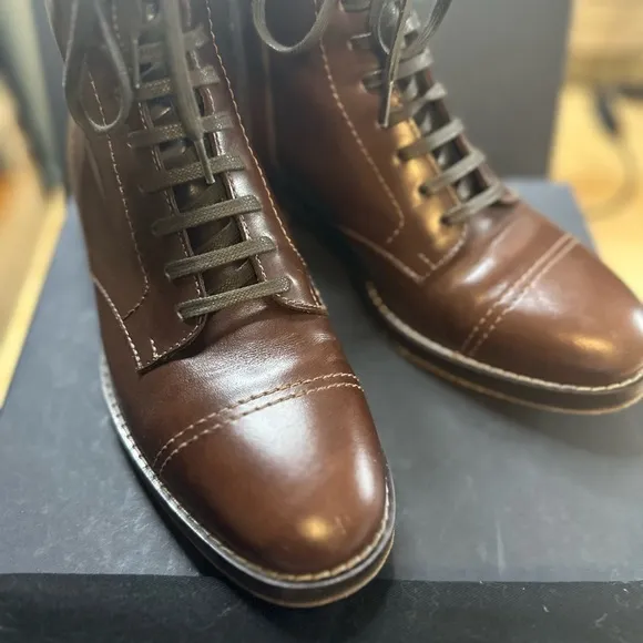 Theory Laced Satin Leather Boots – Dark Brown (Size 36)