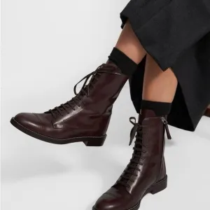 Theory Laced Satin Leather Boots – Dark Brown (Size 36)