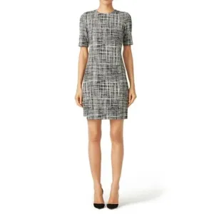 Theory Rijik B Grid Stretch Knit Sheath Dress Black White Career Office Size 8