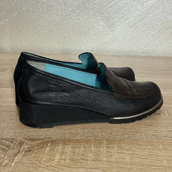 Thierry Rabotin Women's 37 US 6.5  Black and Brown Leather Wedge Loafers