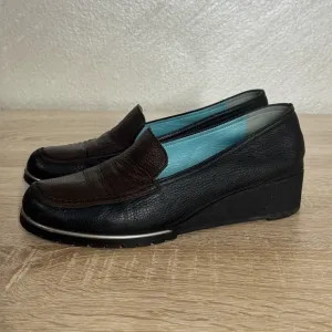 Thierry Rabotin Women's 37 US 6.5  Black and Brown Leather Wedge Loafers