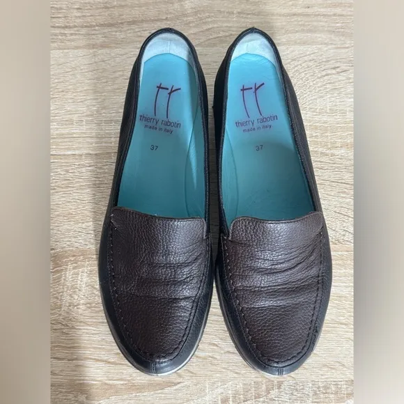 Thierry Rabotin Women's 37 US 6.5  Black and Brown Leather Wedge Loafers
