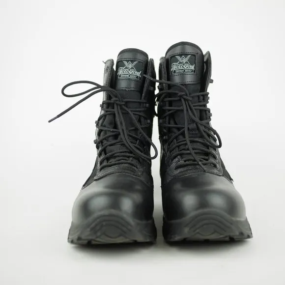 THOROGOOD Men's 9.5 W Black Leather Work Boots Composite Toe Waterproof Side Zip