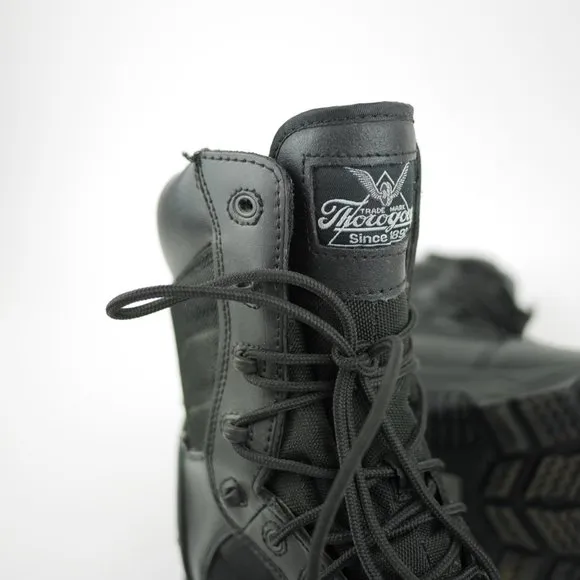 THOROGOOD Men's 9.5 W Black Leather Work Boots Composite Toe Waterproof Side Zip