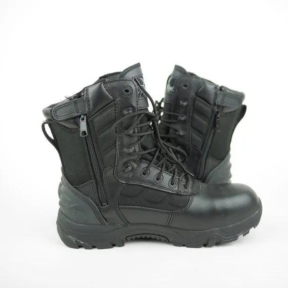 THOROGOOD Men's 9.5 W Black Leather Work Boots Composite Toe Waterproof Side Zip