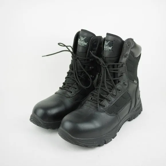 THOROGOOD Men's 9.5 W Black Leather Work Boots Composite Toe Waterproof Side Zip