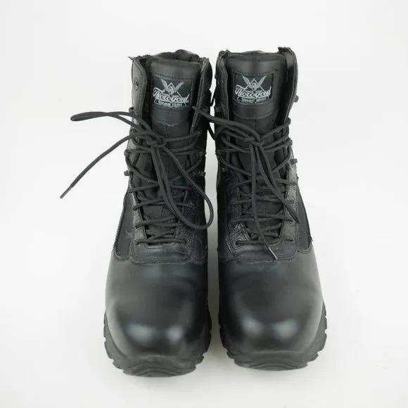 THOROGOOD Men's 9.5 W Black Leather Work Boots Composite Toe Waterproof Side Zip