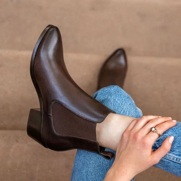 Thursday Boot Company Brown Leather Duchess Bootie 2&quot; Heel Thursday Boots