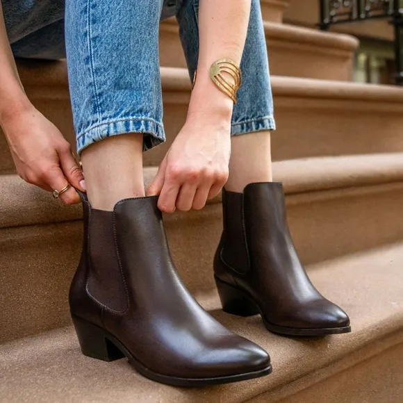 Thursday Boot Company Brown Leather Duchess Bootie 2&quot; Heel Thursday Boots