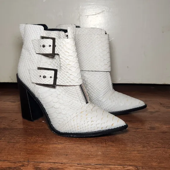 TIBI White Snake Embossed Leather Ankle Boots