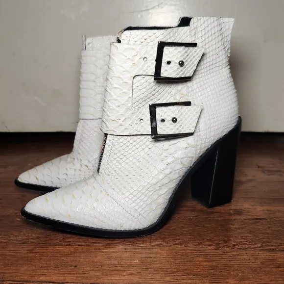 TIBI White Snake Embossed Leather Ankle Boots
