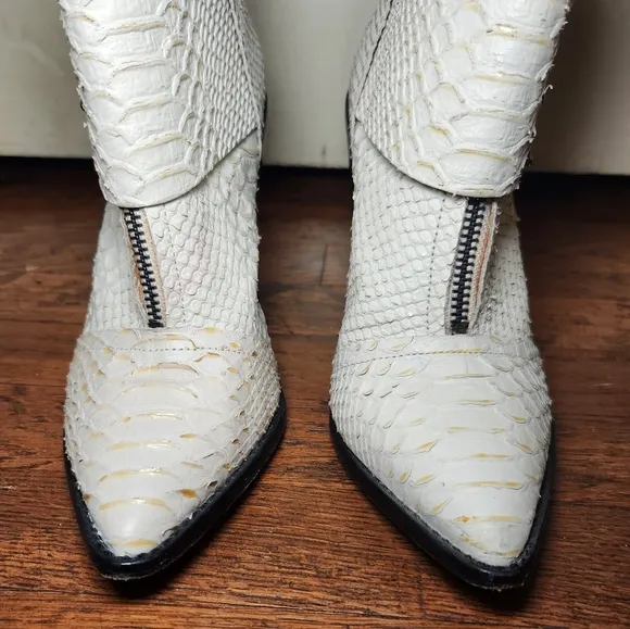 TIBI White Snake Embossed Leather Ankle Boots