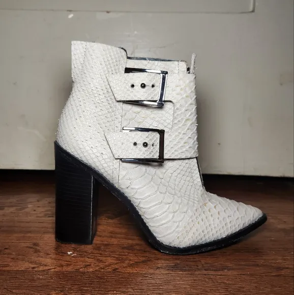 TIBI White Snake Embossed Leather Ankle Boots