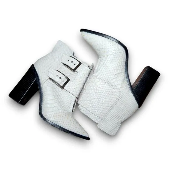 TIBI White Snake Embossed Leather Ankle Boots