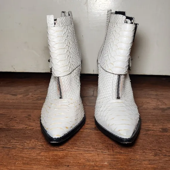 TIBI White Snake Embossed Leather Ankle Boots