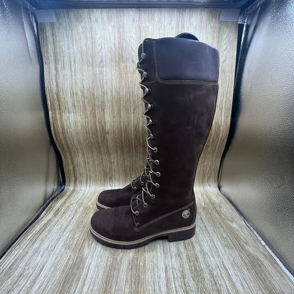 Timberland 15&quot; Tall Boots Women's Size 8 M Brown Nubuck Suede Knee High 35395