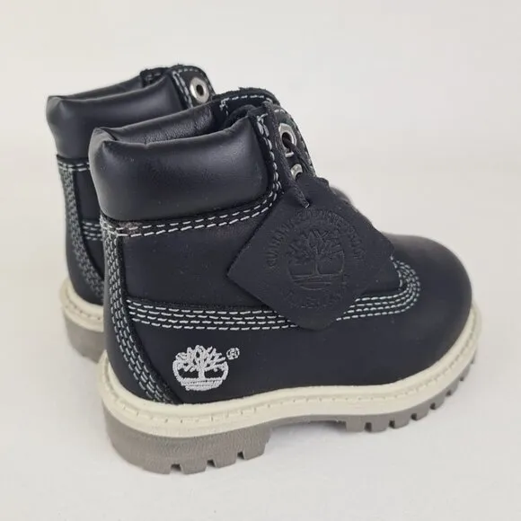 Timberland 6In Classic TODDLER Casual Boots Outdoors Black Leather SZ 4