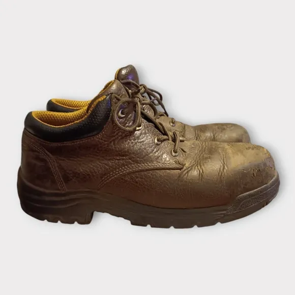 TIMBERLAND BROWN LEATHER STEEL TOE WORK SHOE. MEN'S SIZE 10W.