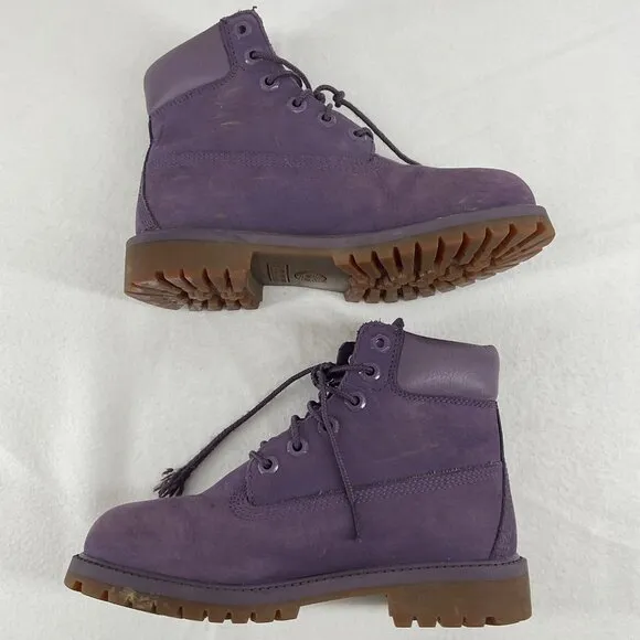 Timberland Girls kid Size 3.5 Purple Suede Leather Ankle Hiking Boots EU35
