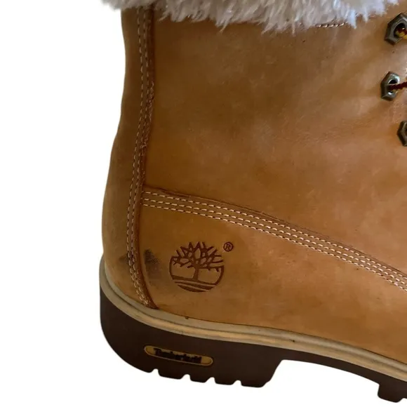 Timberland Leather Glitter Fur Tan Brown Boots Size 8 Women's Lace Up Casual