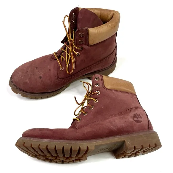 Timberland | Men's Waterproof Burgundy Tan Leather Boots Primaloft Size 10.5M
