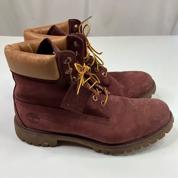 Timberland | Men's Waterproof Burgundy Tan Leather Boots Primaloft Size 10.5M