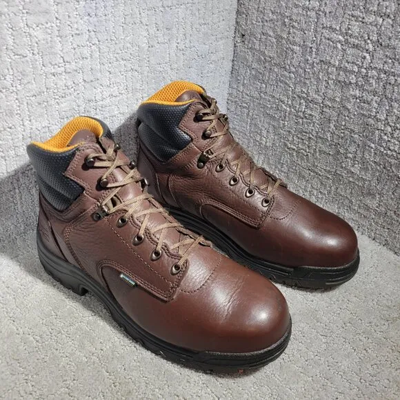 Timberland Pro Men's Size 12W US Brown Leather Steel Toe Waterproof Work Boots