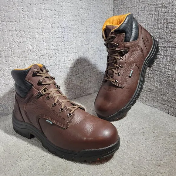 Timberland Pro Men's Size 12W US Brown Leather Steel Toe Waterproof Work Boots