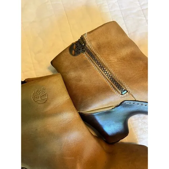 Timberland Women’s Clog Booties Tan Wooden Zipper Open 10M