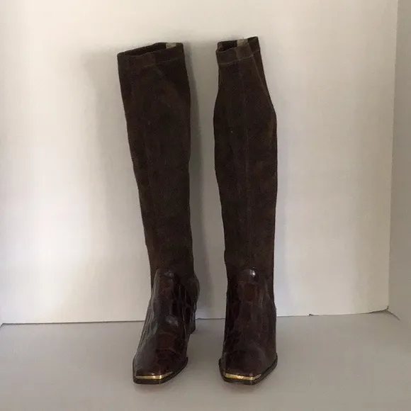 💥💥TIMOTHY HITSMAN 💥💥. CHOCOLATE SUEDE AND CROCODILE TALL SHAFT BOOTS