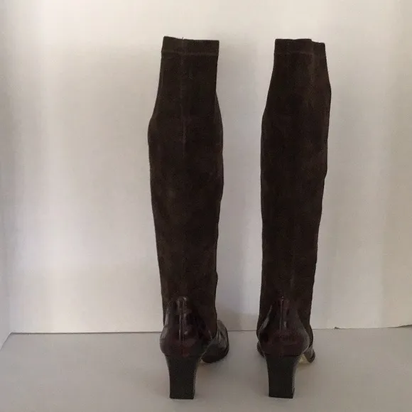 💥💥TIMOTHY HITSMAN 💥💥. CHOCOLATE SUEDE AND CROCODILE TALL SHAFT BOOTS