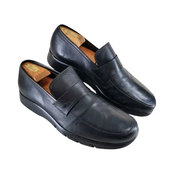 To Boot New York Saddle Loafer Shoes 11 Black Leather Casual Slip-On Rubber Sole