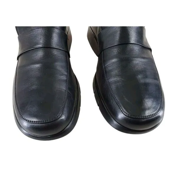To Boot New York Saddle Loafer Shoes 11 Black Leather Casual Slip-On Rubber Sole