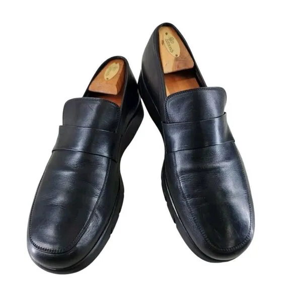 To Boot New York Saddle Loafer Shoes 11 Black Leather Casual Slip-On Rubber Sole
