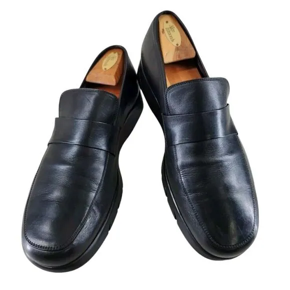 To Boot New York Saddle Loafer Shoes 11 Black Leather Casual Slip-On Rubber Sole