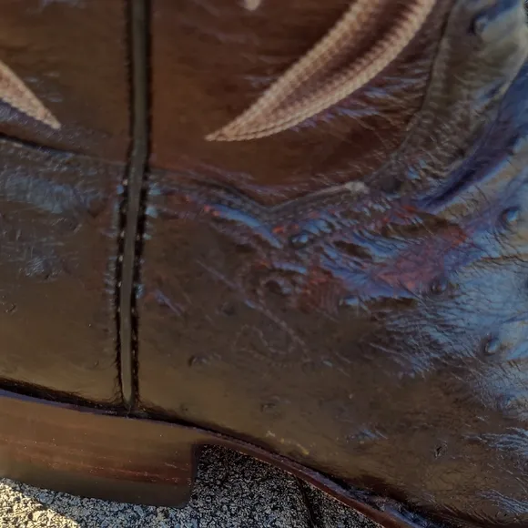 T.O. Stanley Full Quill Ostrich Cowboy Boots Mens 9D Chocolate Round Toe Western