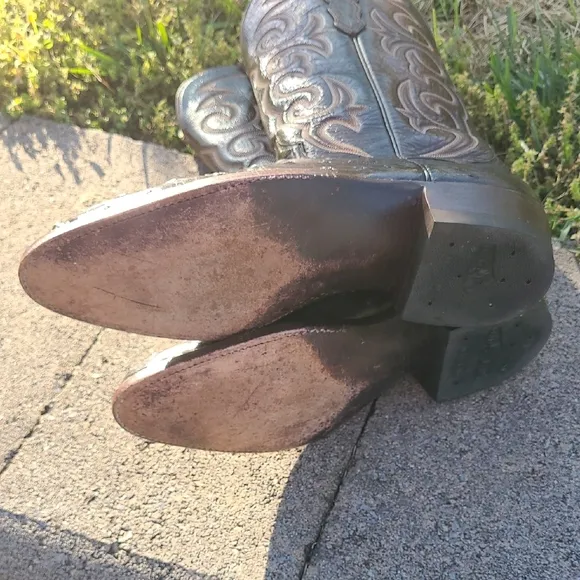 T.O. Stanley Full Quill Ostrich Cowboy Boots Mens 9D Chocolate Round Toe Western