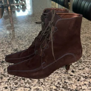 Tod’s Brown Leather Ankle Boots with Blue Stitching, Size 7.5 - Made in Italy