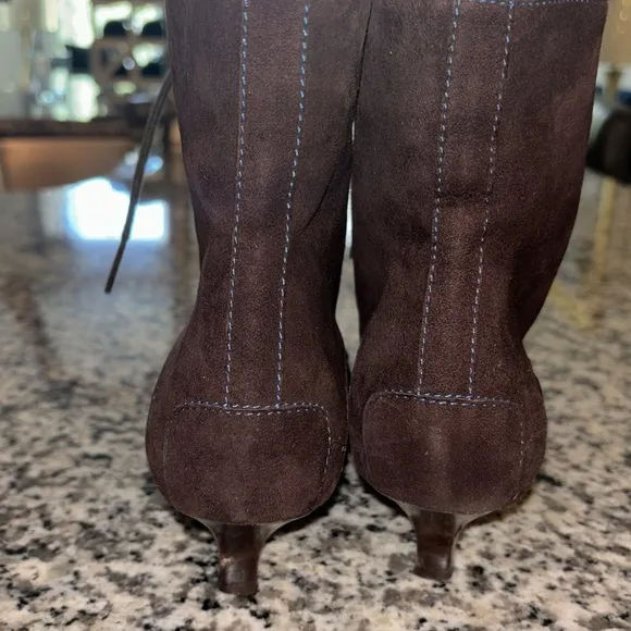 Tod’s Brown Leather Ankle Boots with Blue Stitching, Size 7.5 - Made in Italy