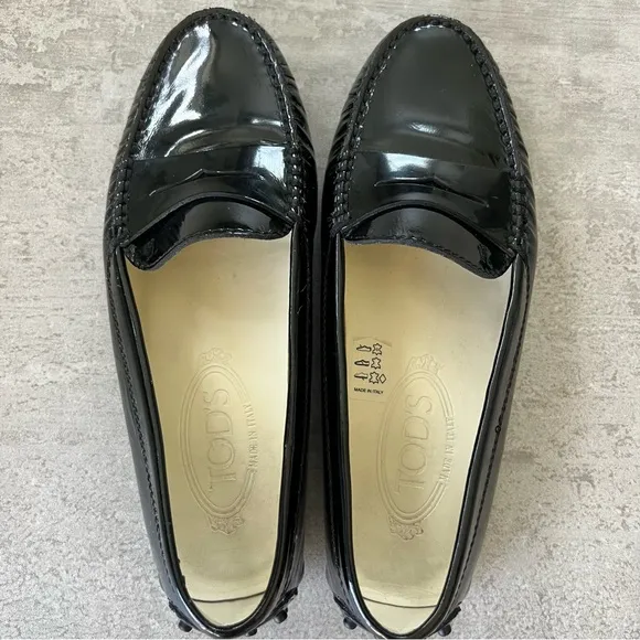 Tod's Gommino Black Patent Leather Driving Loafers