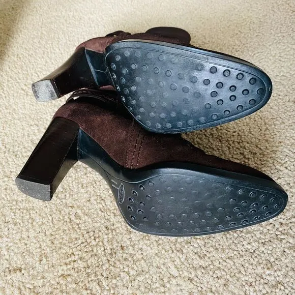 Tod’s Women's Boots Suede Heeled Ankle Leather Brown Size 5 Made in Italy