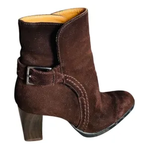 Tod’s Women's Boots Suede Heeled Ankle Leather Brown Size 5 Made in Italy
