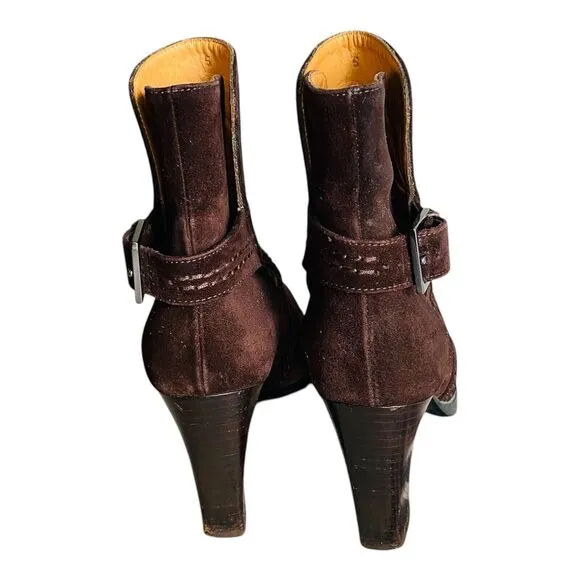 Tod’s Women's Boots Suede Heeled Ankle Leather Brown Size 5 Made in Italy