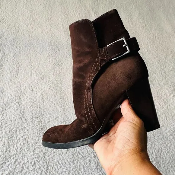 Tod’s Women's Boots Suede Heeled Ankle Leather Brown Size 5 Made in Italy