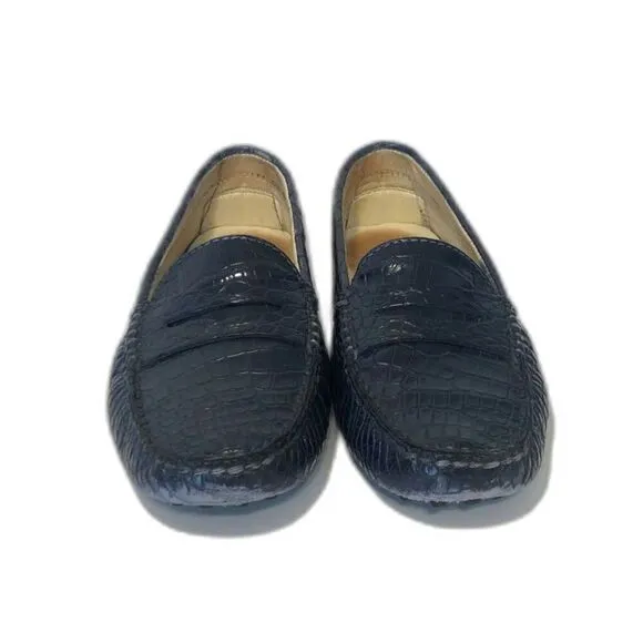 TOD'S Women's Gommino Croco Penny Driver Loafers EU37/US6.5 Blue