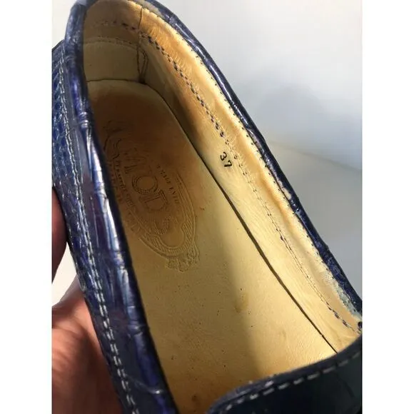 TOD'S Women's Gommino Croco Penny Driver Loafers EU37/US6.5 Blue