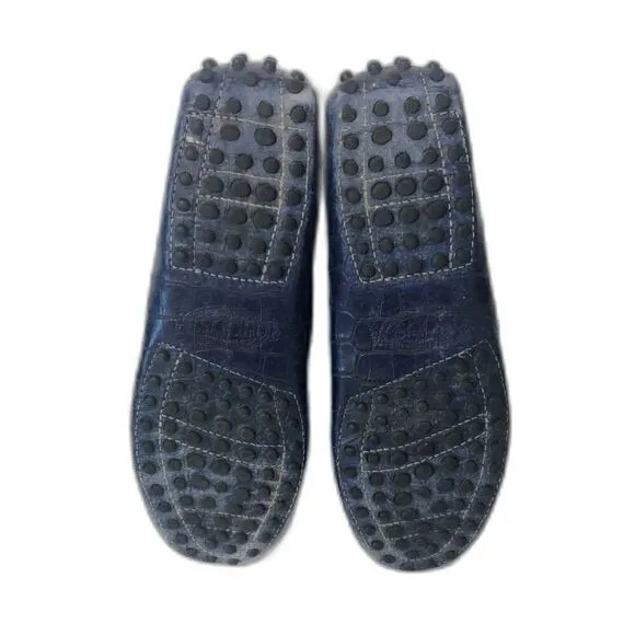 TOD'S Women's Gommino Croco Penny Driver Loafers EU37/US6.5 Blue