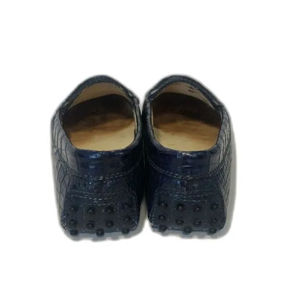 TOD'S Women's Gommino Croco Penny Driver Loafers EU37/US6.5 Blue